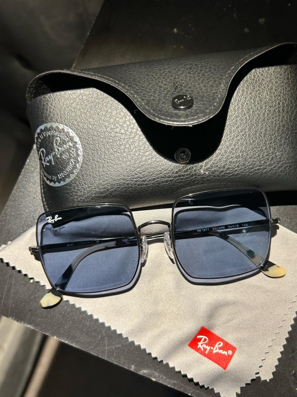 Ray-Ban Metal Square Sunglasses with Blue Lenses